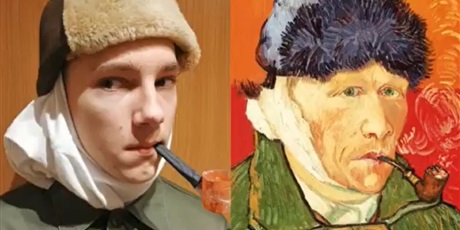 Powiększ grafikę: Inscenizowany przez ucznia klasy 1 DL1 autoportret Vincenta van Gogha.
